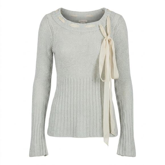 Sleeping On Snow Tops - Sleeping on Snow Wool Blend Gray Ribbed Tie Neck Sweater Women Size M